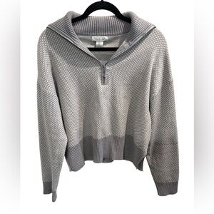 Rachel Zoe Gray Quarter Zip Knit Sweater Size L Textured Chic